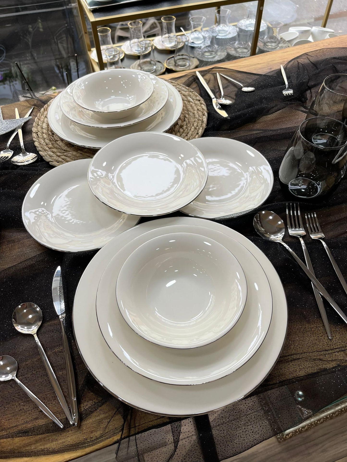 Acar istanbul Silber Geschirrset für 6 Personen 24 Teilig