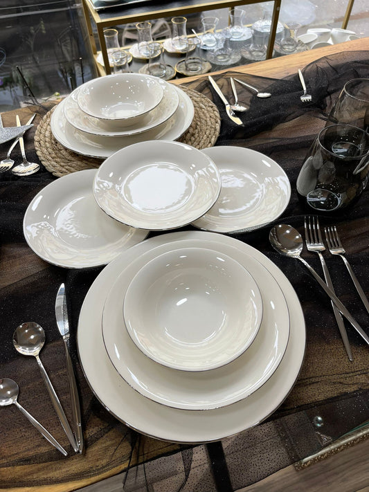 Acar istanbul Silber Geschirrset für 6 Personen 24 Teilig