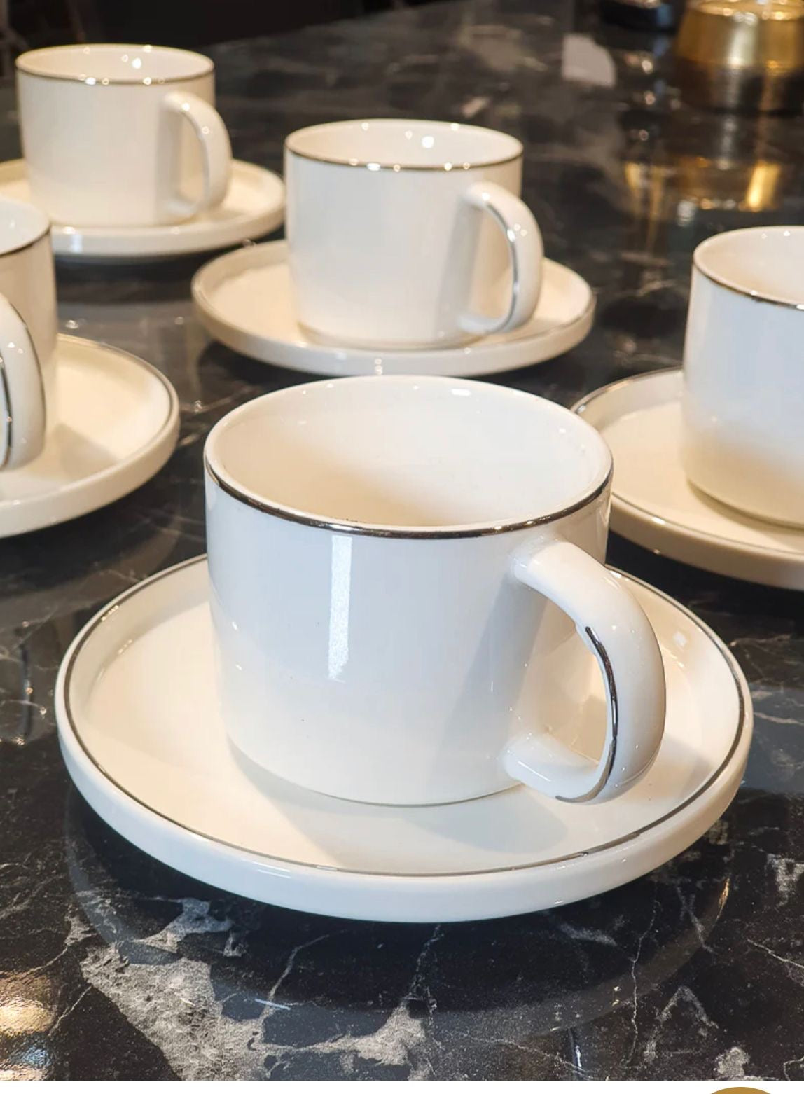 ZELLERFELD Tee-/Kaffeetassen-Set mit Silberrand 12-teilig
