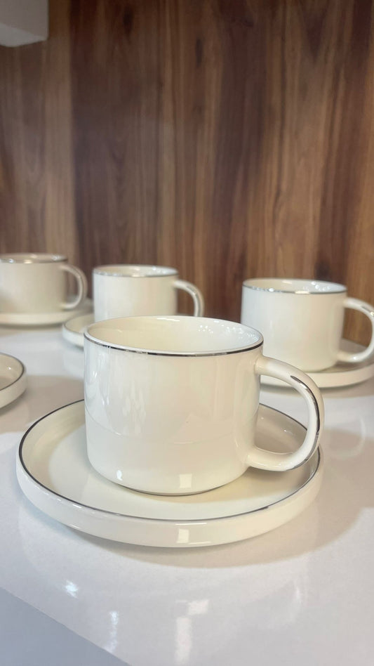 ZELLERFELD Tee-/Kaffeetassen-Set mit Silberrand 12-teilig