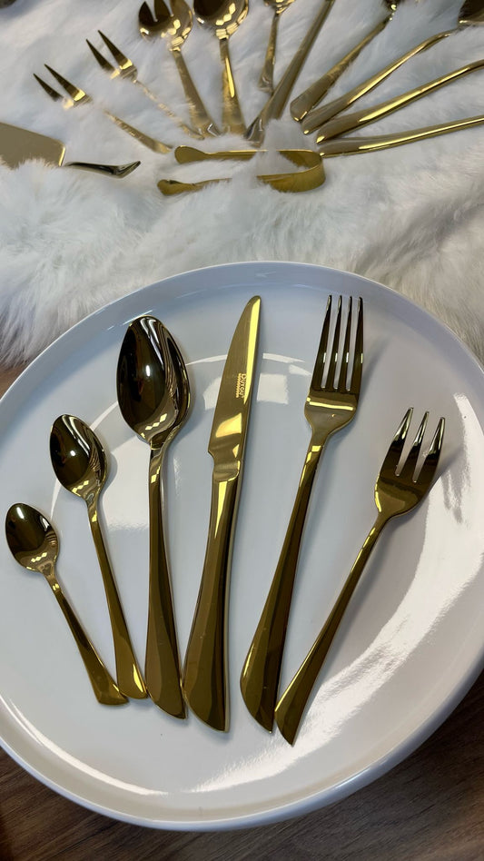 Duygu Premium Boxed Cutlery Set Shiny Gold für 12 Personen, 84 teilig